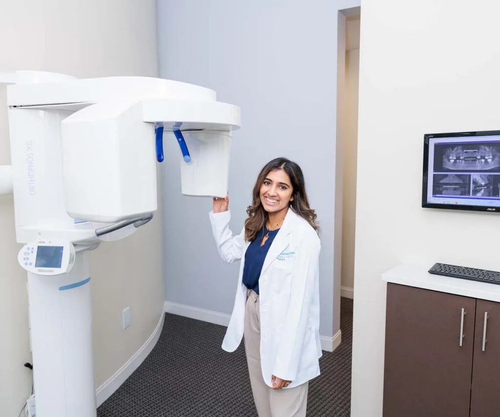 female dentist inside dental clinic